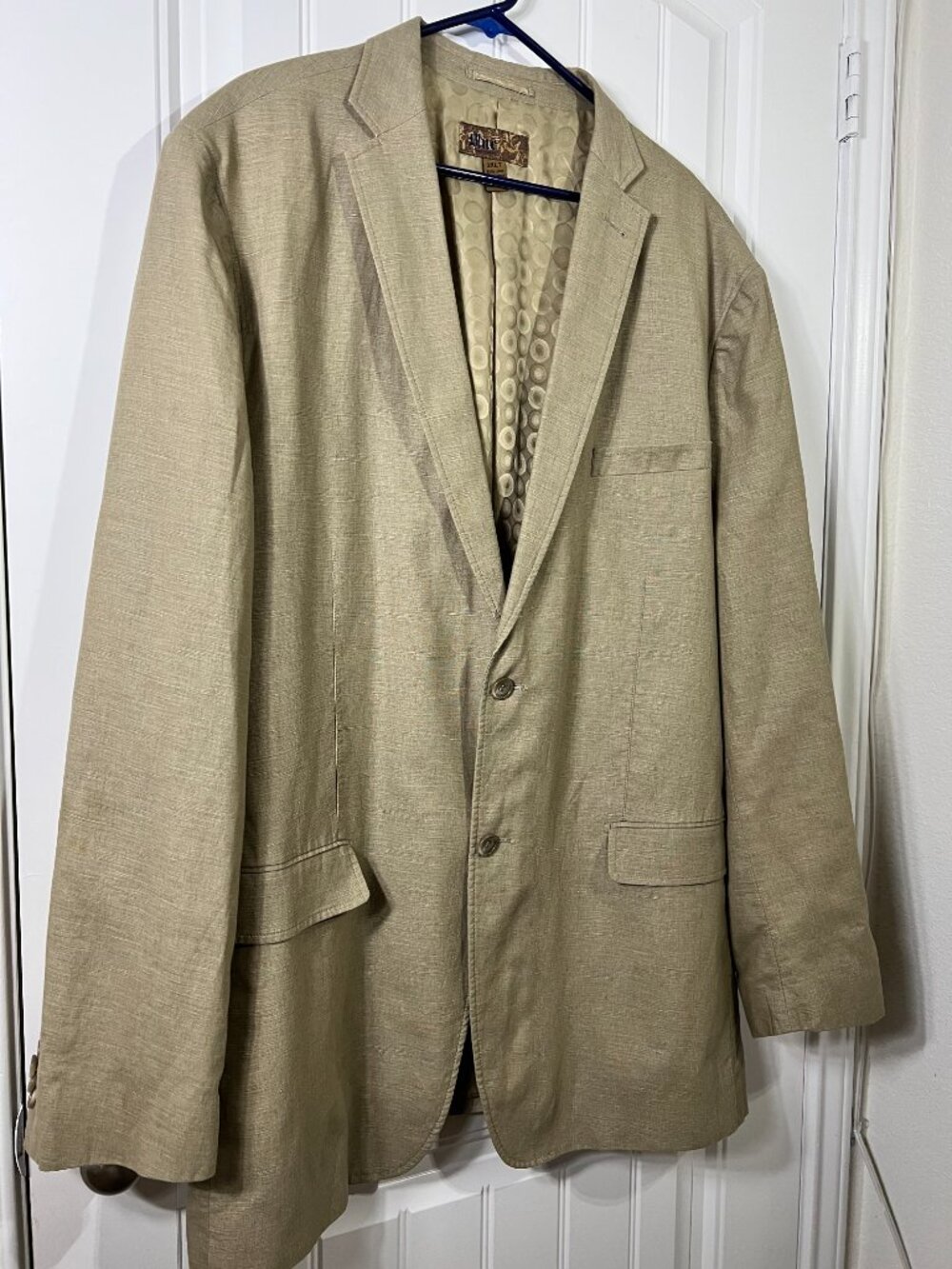 Men's Linen Blend Blazer 3XLT Tan Khaki Slub Knit Sport Coat Big Tall Costal - Picture 2 of 13